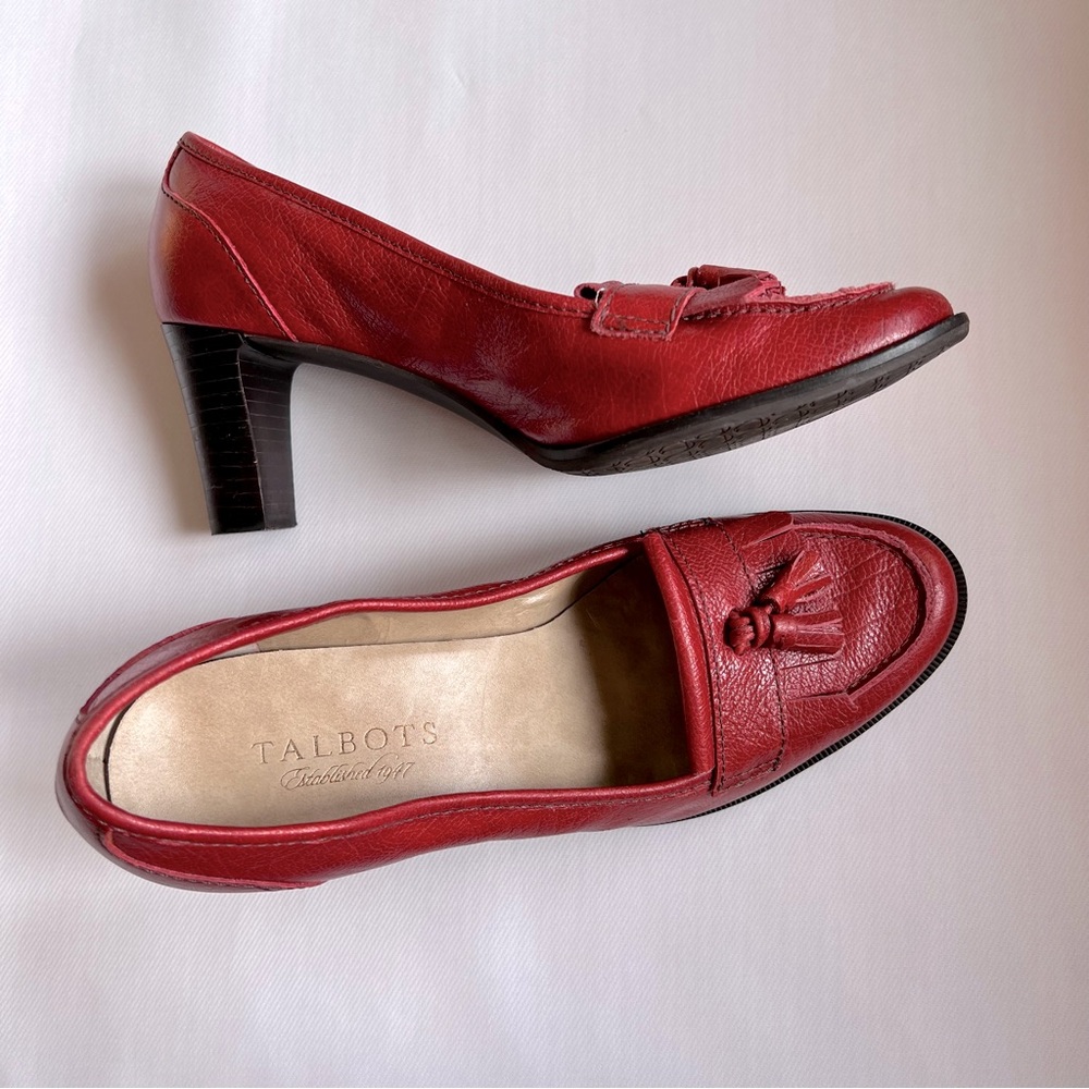 Talbots l Women’s Red Genuine Leather Tassel Fringe Block Heels Size 7B